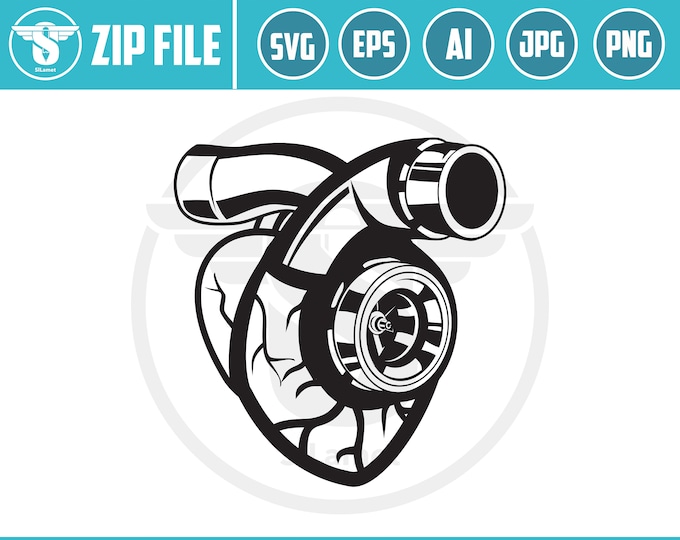 heart turbo silhouette SVG, turbo SVG, Turbo Power Svg, Turbo Charger Engine Car Svg, Turbo Mechanic Engine Svg, Turbo Sticker Svg Cutting