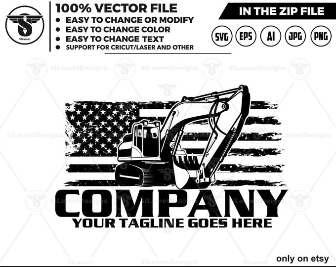 America excavator logo - earth digging logo - USA excavator svg - Heavy Equipment logo, excavator silhouette - excavator for cricut