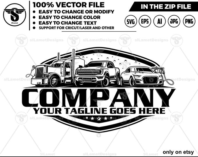 vehicle wash logo - vehicle detailing logo, big rig, trucking, car wash logo,cleaning car logo , automotive logo, detailing logo