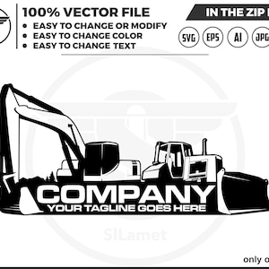 excavator and Skid steer silhouette - Heavy Equipment logo - Construction Logo - farm logo - excavator and Skid steer logo