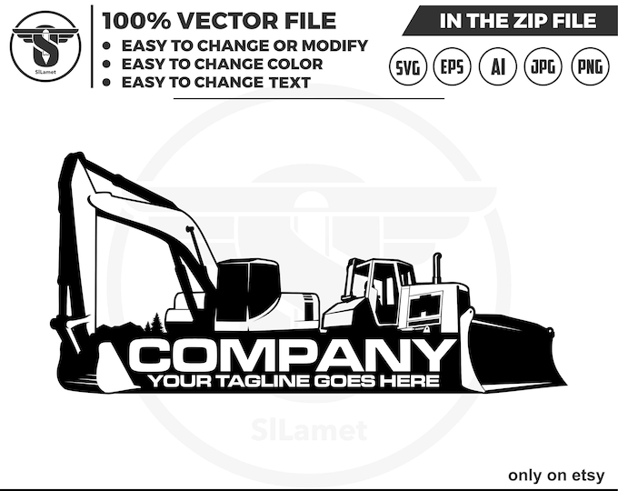 excavator and Skid steer silhouette - Heavy Equipment logo - Construction Logo - farm logo - excavator and Skid steer logo