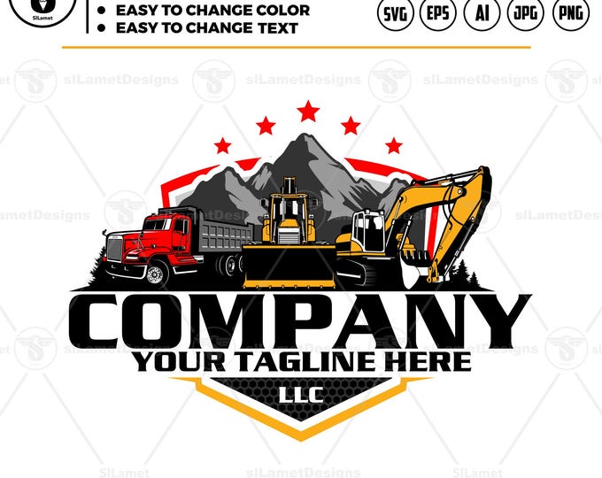 equipment vehicles logo: heavy equipment SVG, Bulldozer, dump truck, excavator
