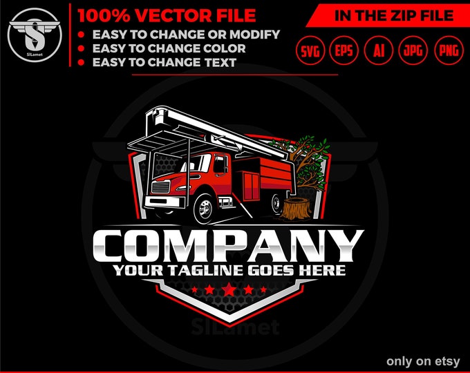 Bucket Trucks logo - tree sevice logo - Forestry Bucket Trucks logo - chainsaw logo - bucket truck logo - Tree trimmer truck logo