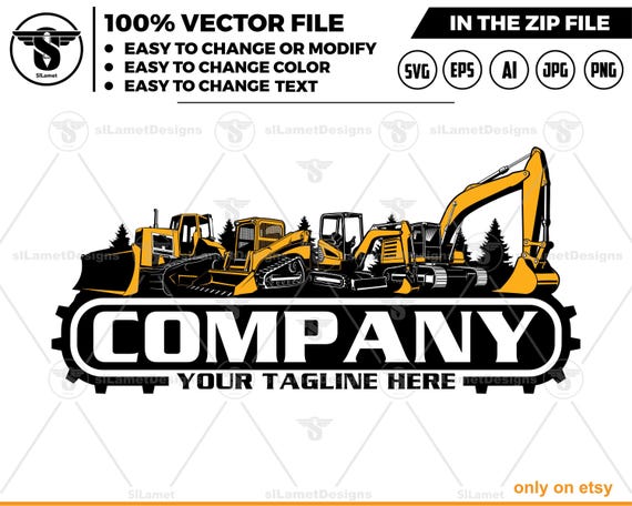equipment vehicles logo - heavy equipment logo - skid steer - bulldozer - mini excavator - excavator - heavy equipmen rental logo