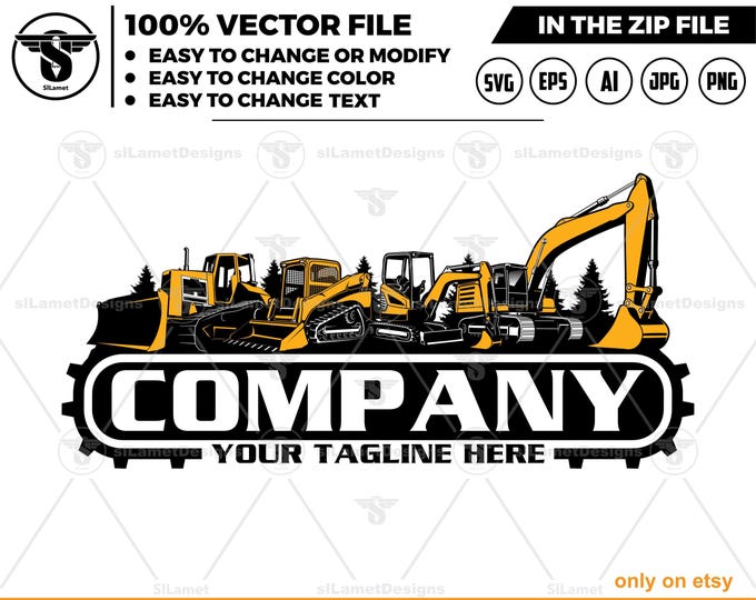 equipment vehicles logo - heavy equipment logo - skid steer - bulldozer - mini excavator - excavator - heavy equipmen rental logo