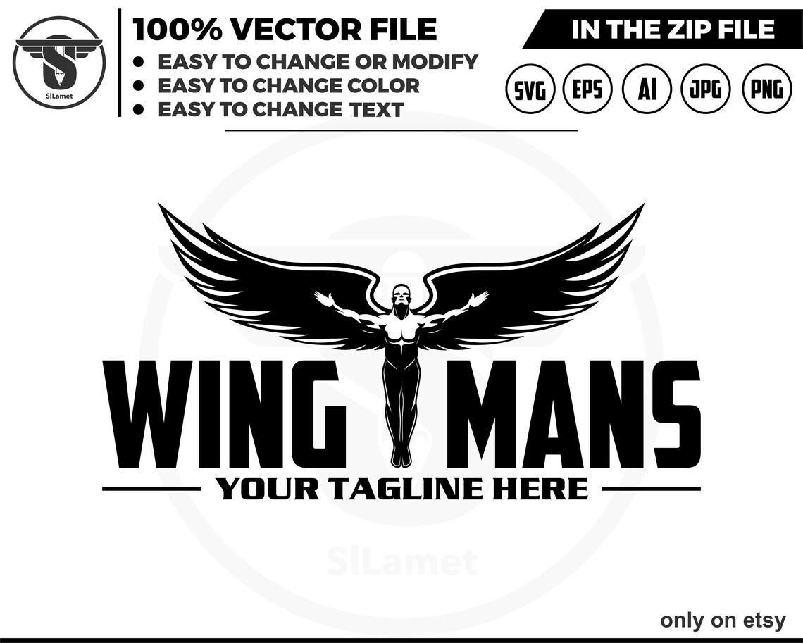 Winged Man Rising Logo Fly Men With Wings Logo - Winged Man Logo - Etsy