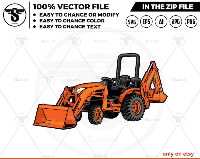 Kubota vector - Kubota svg - Backhoe svg - Farm Equipment -kubota tractor svg