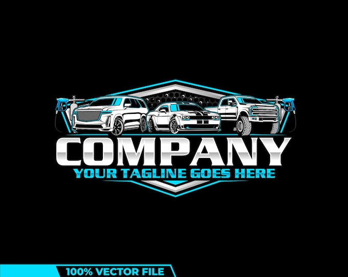 Vehicle Wash Logo: Fully Editable, Auto Detailing, Car Cleaning Vector Design