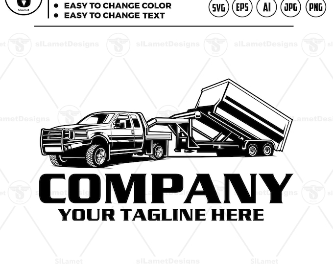 Trailer Towing Logo SVG: Pickup Truck Outline, Dump Trailer Design