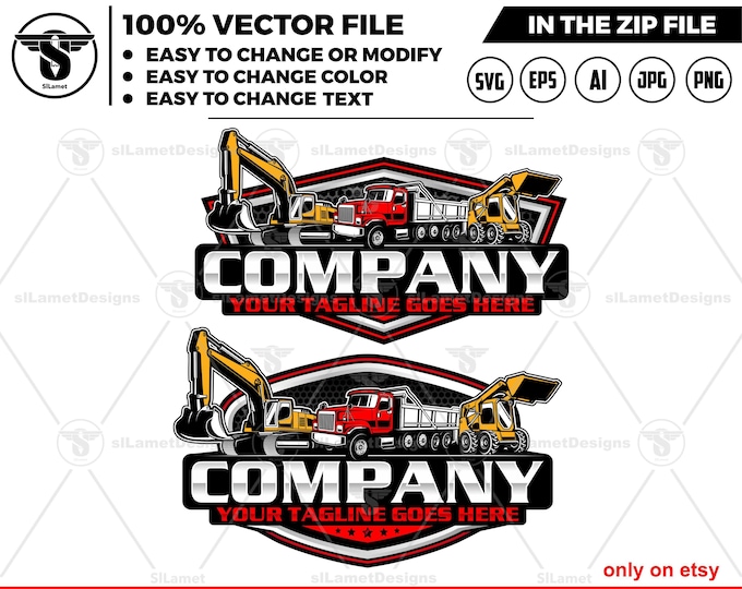 equipment vehicles logo, heavy equipment svg, excavator, dump truck, skid steer, heavy equipment rental logo, heavy equipment repair