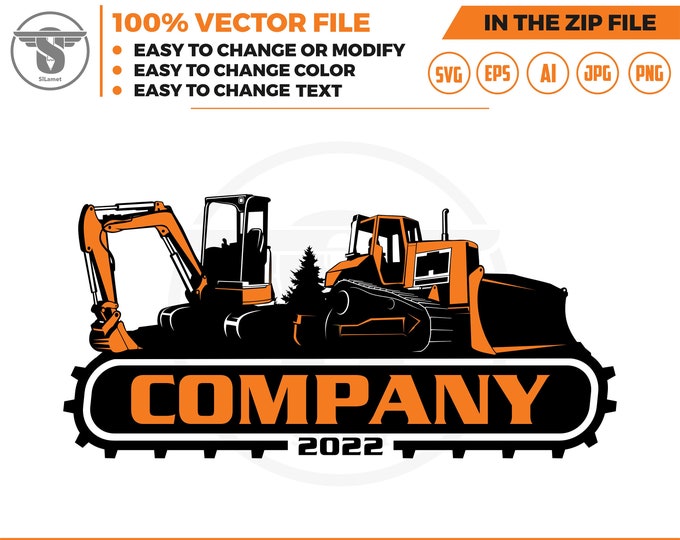 mini excavator and Bulldozer logo svg, skid steer Bulldozer logo, skid steer SVG, Wheel Loader Svg, skid steer excavator,mini excavator svg