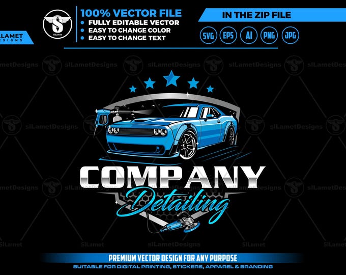 Auto Detailing Logo SVG: Sleek Car Vector Template for Car Wash Branding, autowashing vector file