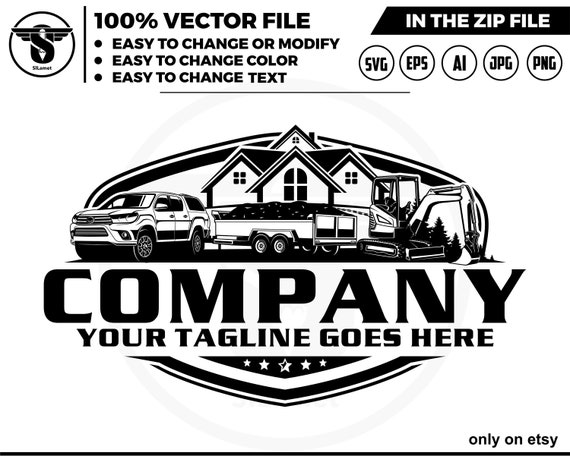 pickup dump trailer, mini excavator House logo, trailer towing logo, truck pickup logo svg, towing Company Logo, pickup, toyota hilux mk8