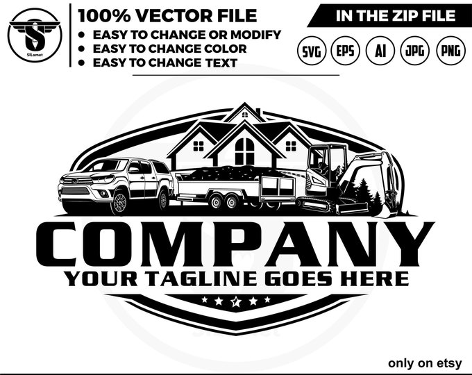 pickup dump trailer, mini excavator House logo, trailer towing logo, truck pickup logo svg, towing Company Logo, pickup, toyota hilux mk8