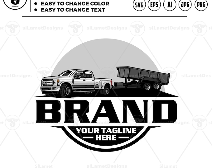 Pickup Truck & Dump Trailer Logo:  trailer rental svg