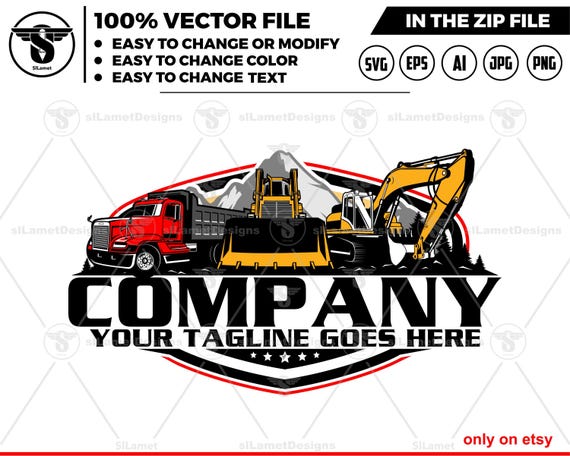 equipment vehicles logo - heavy equipment logo - bulldozer - dump truck - excavator - heavy equipmen mountain - excavator mountain