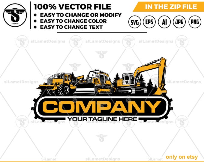 forestry equipment Logo: Bulldozer, Excavator logo & grapple skidder - john deere (Digital Download)