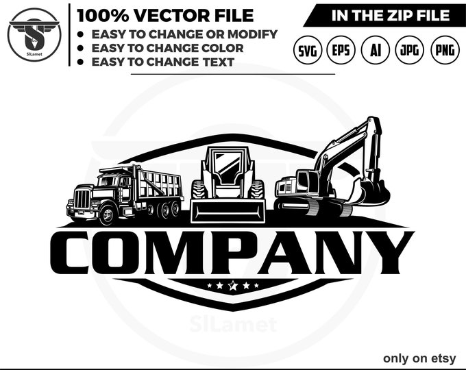 silhouette equipment vehicles logo, heavy equipment svg, dump truck, Skid steer loader logo, truck logo, skid steer svg,