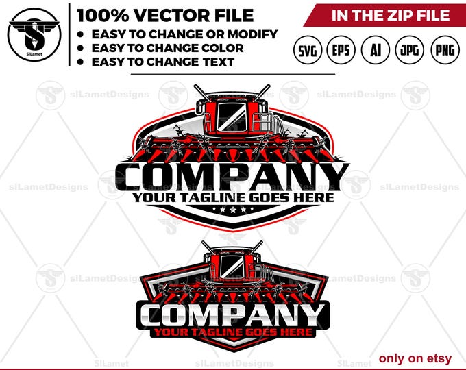 combine harvester corn header - Combine Harvester Logo - Corn Header Logo - Farming Equipment logo - Harvest Machine logo - Agricultural