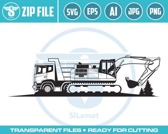 dump truck and excavator svg, truck and excavator svg, excavator svg, excavator silhouette, digger svg,heavy equipment svg, cut file, truck