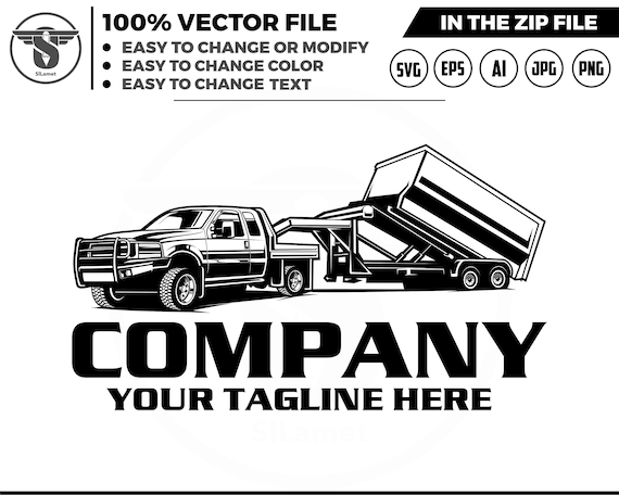 pickup and dump trailer logo, trailer towing logo, truck pickup logo svg, towing Company Logo, pickup truck outline, pickup truck silhouette