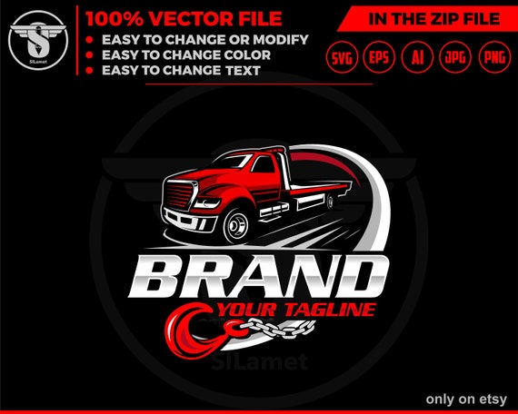 flat bed tow truck logo - flat bed towing - towing truck logo - towing service logo
