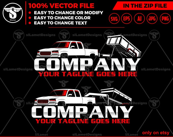 Pickup & Dump Trailer Logo - Pickup Truck Trailer Logo Template - Hauling Equipment Branding - dump trailer logo