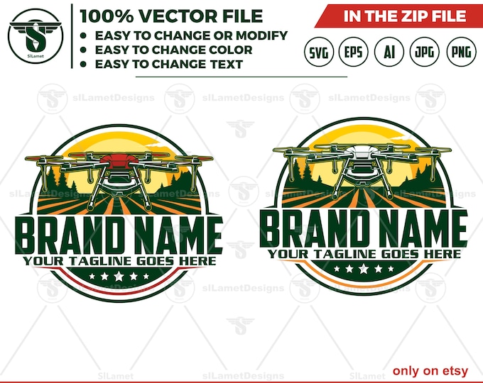 Agricultural Drone Logo - Farm Drone Logo Template - Digital Download - Precision Farming Branding Design