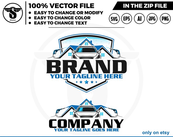 house Car wash logo template - car wash logo - car wash svg - cleaning car logo - automotive - auto detailing car logo - Car Detailing svg