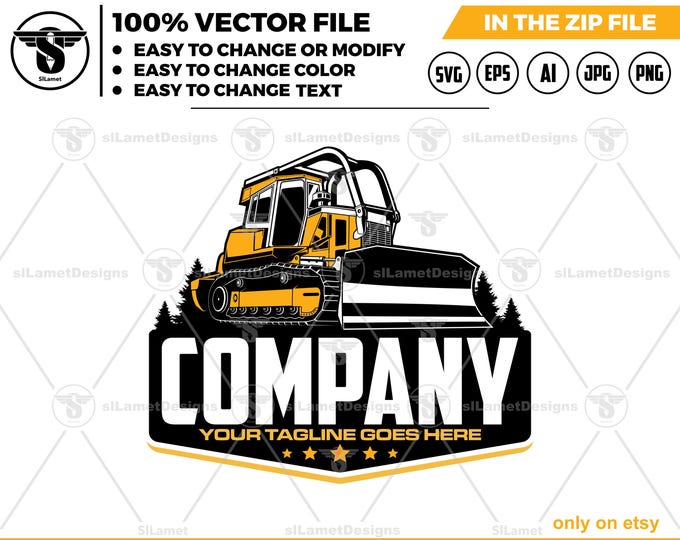 Bulldozer logo - heavy equipment logo - dozer with sweeps - John Deere Dozer