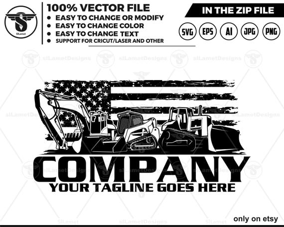 America heavy equipment rental logo - Bulldozer, skid steer and excavator logo - Heavy Equipment logo - Construction Logo, America excavator