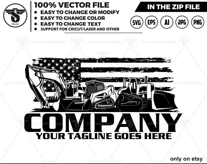 America Heavy Equipment Logo: Bulldozer, Excavator, Skid Steer (Digital Download)