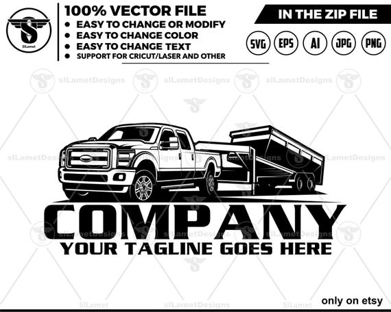 pickup and dump trailer logo, truck pickup logo svg ,junk service, pickup truck cricut,dump trailer silhouette, black and white, dump cricut
