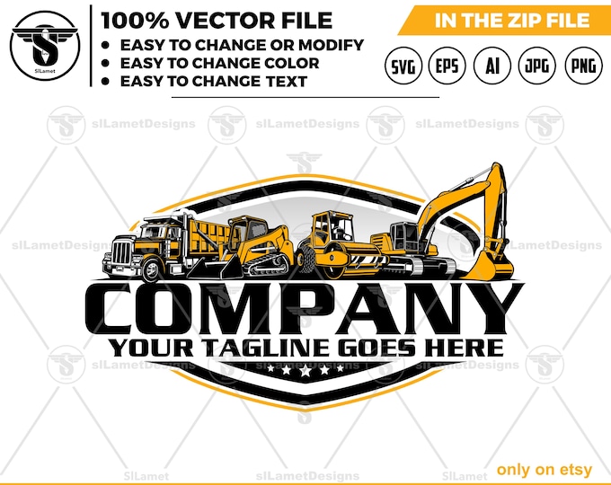 equipment vehicles road logo, heavy equipment road svg, road repair equipment logo, dump truck, Skid steer, excavator , road roller logo