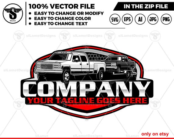 pickup and flatbed trailer logo, pickup and trailer logo - hotshot logo - towing Company Logo -  pickup towing logo - 1999 GMC Sierra 3500