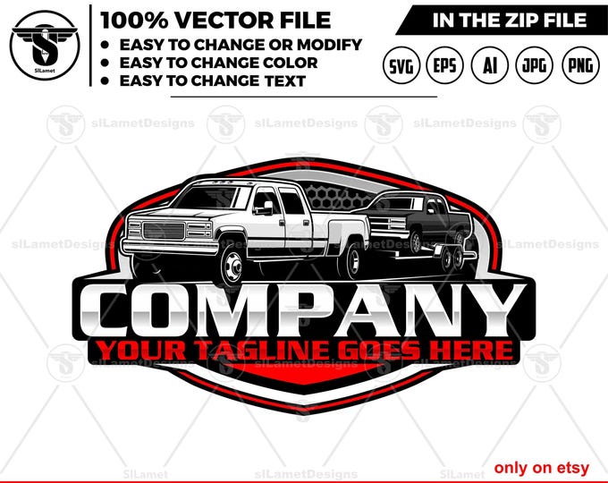 pickup and flatbed trailer logo, pickup and trailer logo - hotshot logo - towing Company Logo -  pickup towing logo - 1999 GMC Sierra 3500