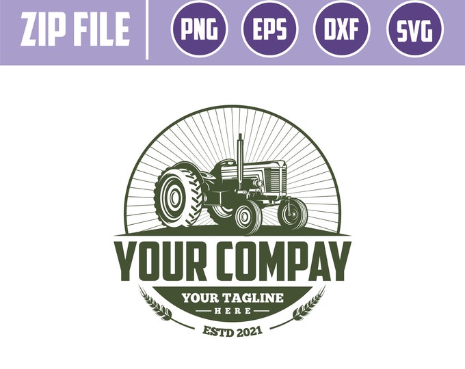 vintage tractor silhouette logo template printable Vinyl/ Sticker, Cut Files for Cricut, Vector INSTANT DOWNLOAD
