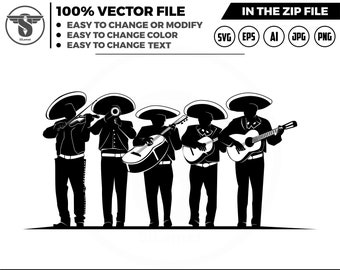 Mariachi Band Silhouette – Vector Art (svg, eps, png, jpg) (Digital Download)