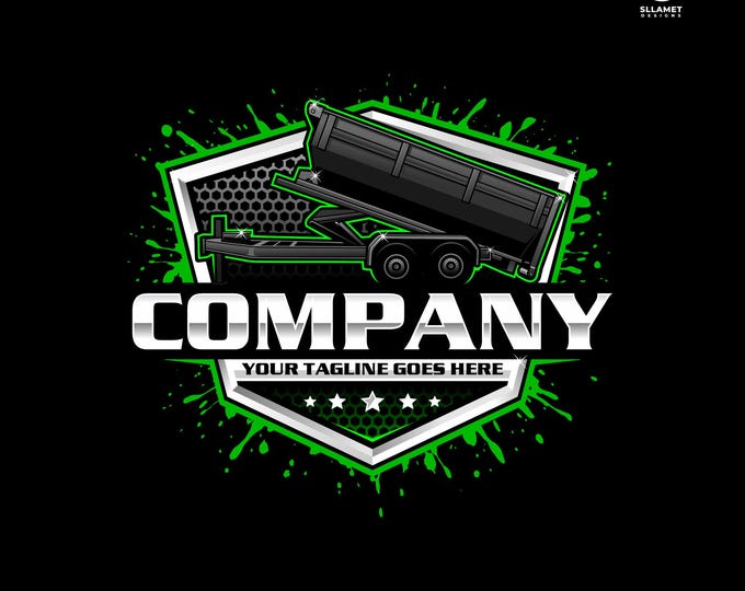 Roll-Off Dump Trailer Logo: Waste Management Transport Vector Designs (SVG, EPS, PNG)