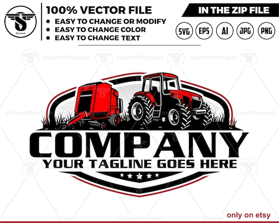 Tractor and round hay baler - New holland tractor round baler logo- Tractor Farm Logo Template - farm logo- tractor logo