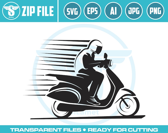 riding Scooter SVG, Motorcycle PNG, automatic motorcycle, Vespa Clipart, Scooter Motorbike Scooter Bike Image Cut File for Cricut Silhouette