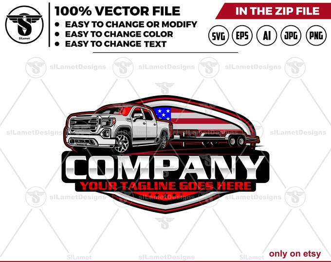 america pickup and bumper pull trailer Logo: USA Hotshot, Towing, tow Company svg