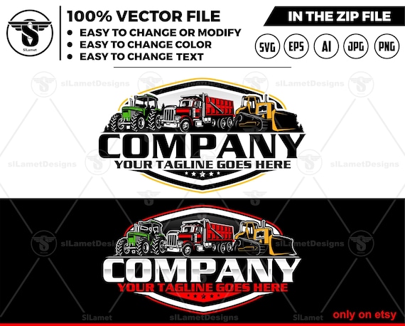 tractor, dump truck and bulldozer logo -  heavy equipment farm logo - Farms logo - heavy equipment logo