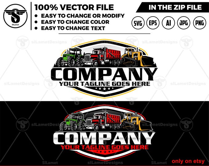 tractor, dump truck and bulldozer logo -  heavy equipment farm logo - Farms logo - heavy equipment logo