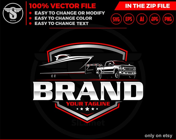 pickup truck Pulling Boat, rv logo, vehicle storage logo, truck, boat, car, public transport logo transport,transport boats logo svg