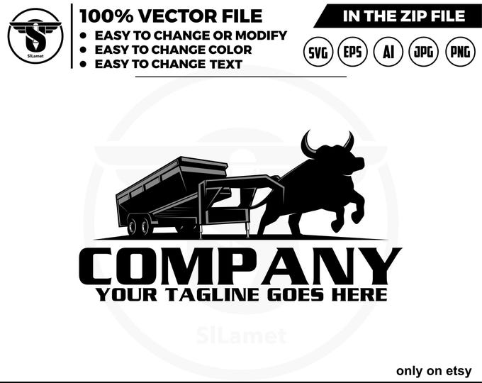 bull pulling dump trailer logo, bull dump trailer rental logo, logo svg, Dumpster Logo , dump rental logo - bumper pull dump trailer logo