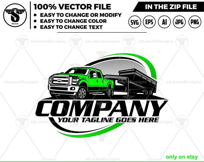 pickup and dump trailer logo - pickup and trailer logo - dump trailer services logo - dump junk services logo - dump trailer