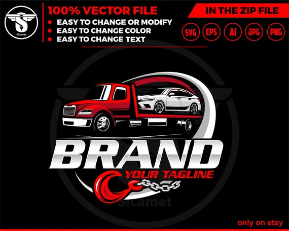 flat bed tow truck logo - flat bed towing - towing truck logo - towing service logo