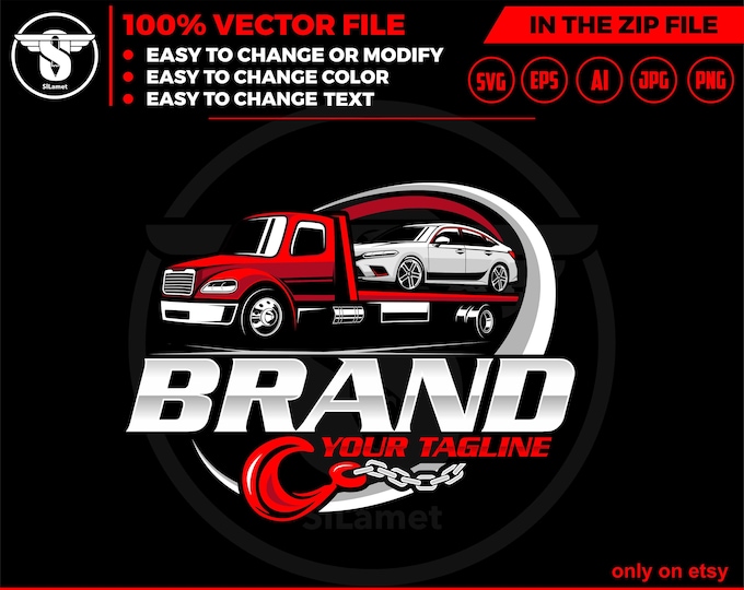 flat bed tow truck logo - flat bed towing - towing truck logo - towing service logo