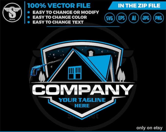 Pressure Wash logo - Wash House logo - house washing logo - wash logo - clean logo